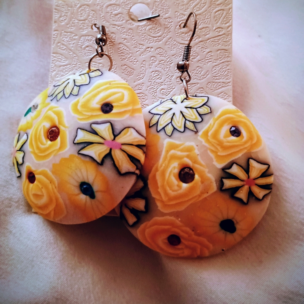 Floral Yellow and White Earrings